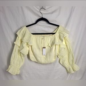 NEW Dolly Jolly Off Shoulder Ruffle Sleeve Chiffon Cropped Blouse Size XS Yellow